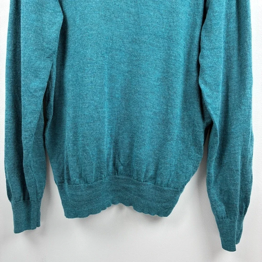 Jos A Bank Mens V-Neck Sweater L Merino Wool Teal Blue Green Traveler Collection